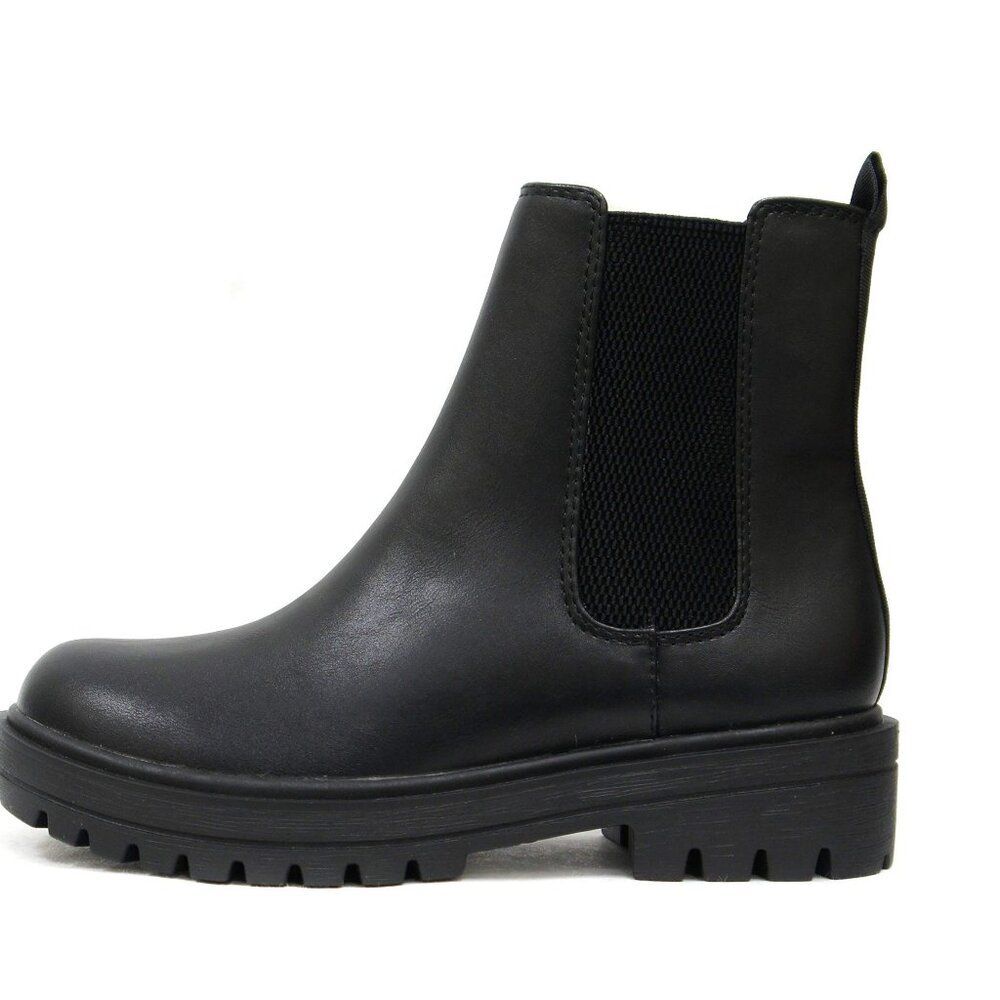 Chunky Lug Sole Ankle Booties Black Stretch Chelsea Boots